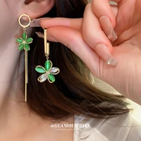 minar vintage multiple bling green color opal long tassel earring for women rhinestones flower leaf drop earrings oorbellen 2022