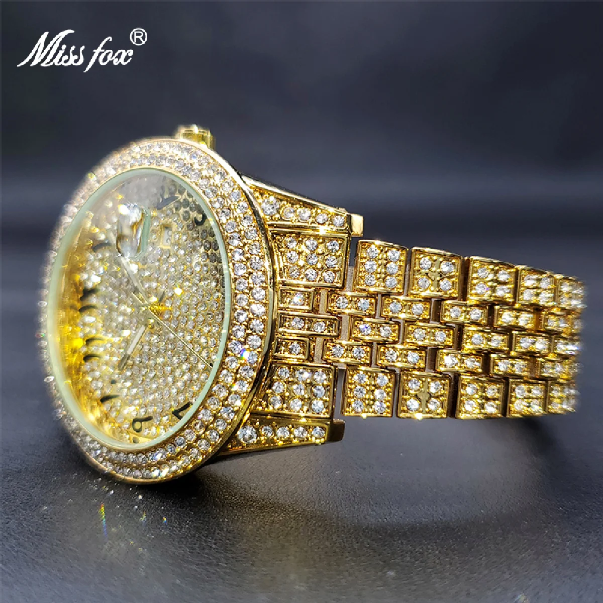 New Women's Fashion Watch 18K Gold Full Moissanite Iced Out Watch For Ladies Auto Calendar Waterproof Rel��gio Feminino Dourado