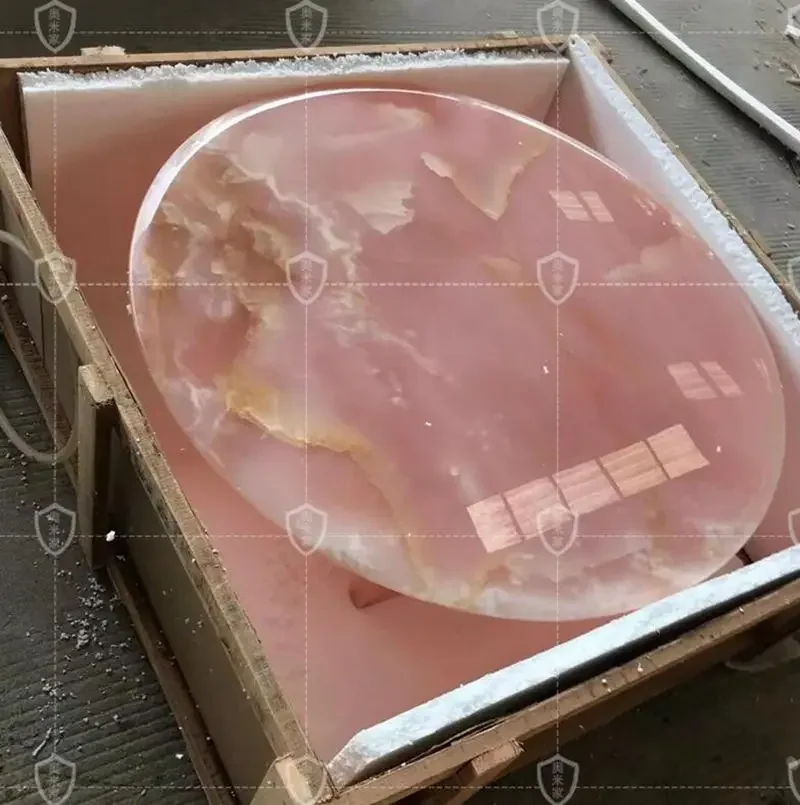 Натуральный розовый нефритовый мрамор круглый журнальный столик для гостиной