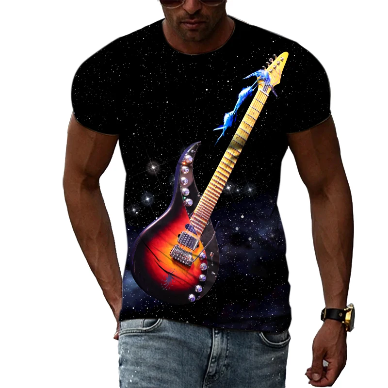 

Fashion Taste Guitar graphic t shirts For Men Summer Casual Personality Creativity O-neck Short Sleeve 3D trendyol Print T-shirt