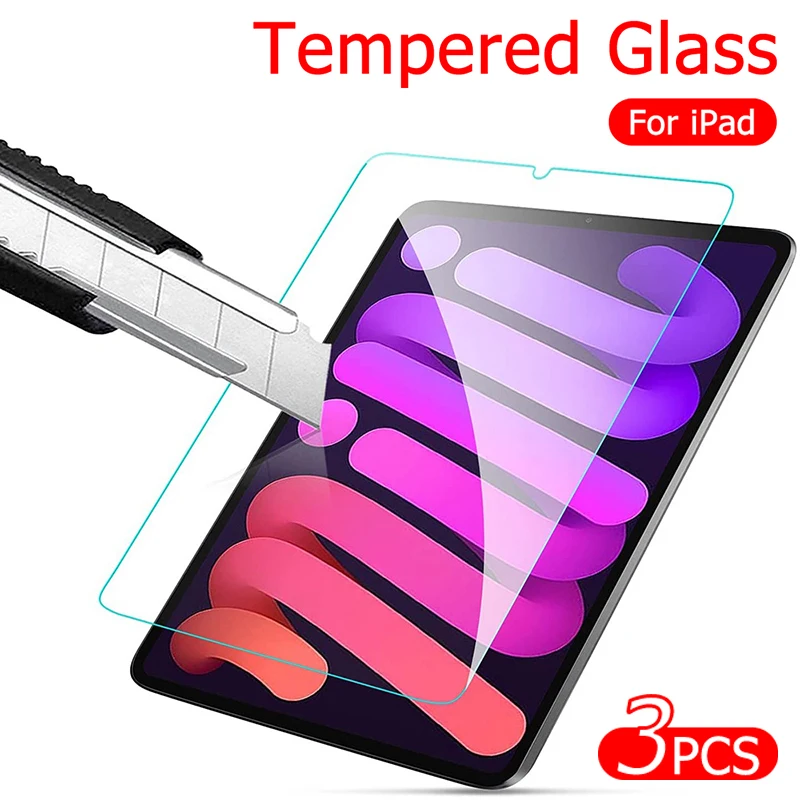 3PCS Tempered Glass Protective Film For iPad Mini 6 Air 5 4 3 2 1 Pro 11 iPad 10.2 10th 9 8 7 gen Pro 10.9 10.5 Screen Protector