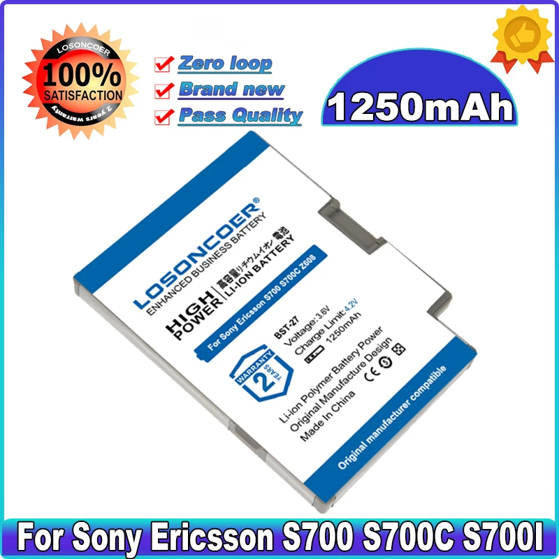 

LOSONCOER 1250mAh BST-27 Battery For Sony Ericsson S700 S700C S710A Z600 Z608 S700i Z608c Batteries