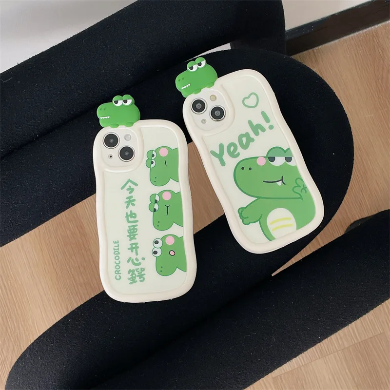

3D Cute Cartoon Happy Crocodile Phone Case Cover for IPhone 11 12 13 14 Pro Max Shockproof Cases for IPhone 14 Pro Max Case