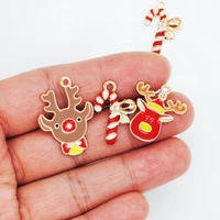 20pcslot new enamel christmas deer bow crutches charms pendant for diy bracelet necklace jewelry making