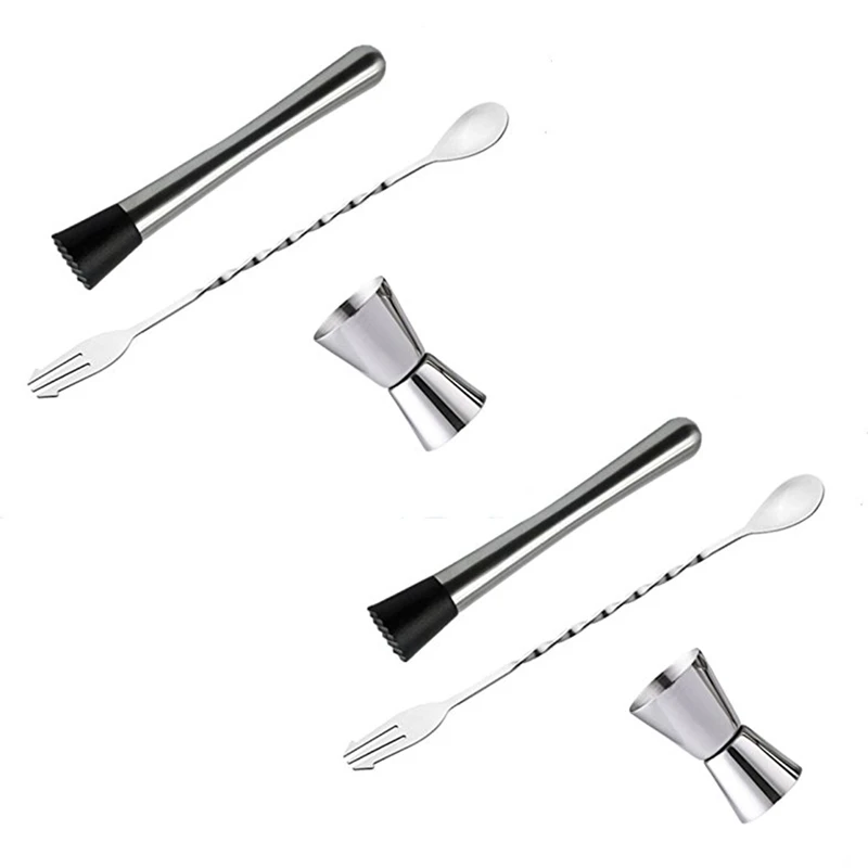 

Hot SV-2X Stainless Steel Cocktail Muddler, Mixing Spoon, Jigger Set, Bar Tool Set For Bar Party Wine Cocktail Drink Shaker
