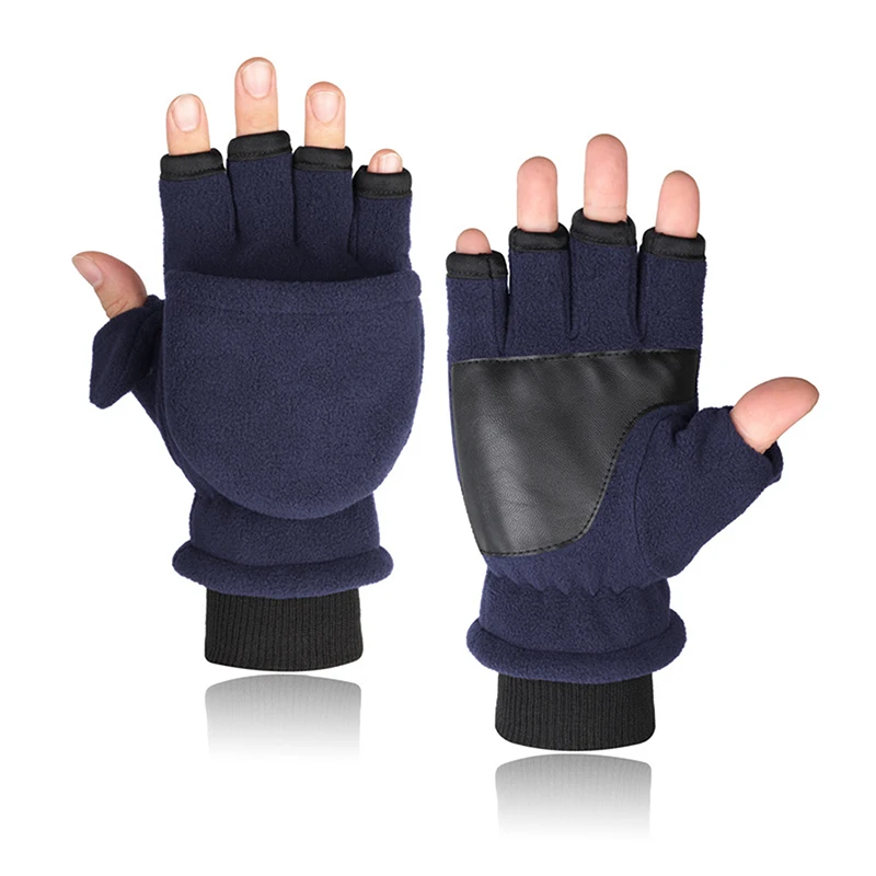 

Перчатки флисовые унисекс, двухслойные толстые митенки-трансформеры с открытыми пальцами для сенсорных экранов, зимние