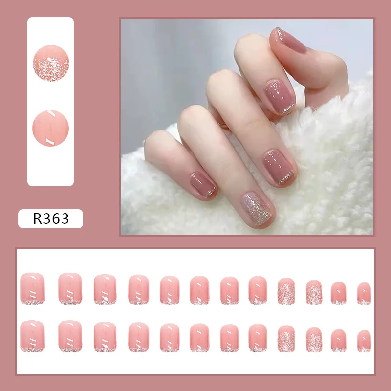 

24pcs Natural Nude Rouge Nails Stickers Ins Cream Pink Translucency Gradient False Nails Artificial Nails Full Cover Wearable