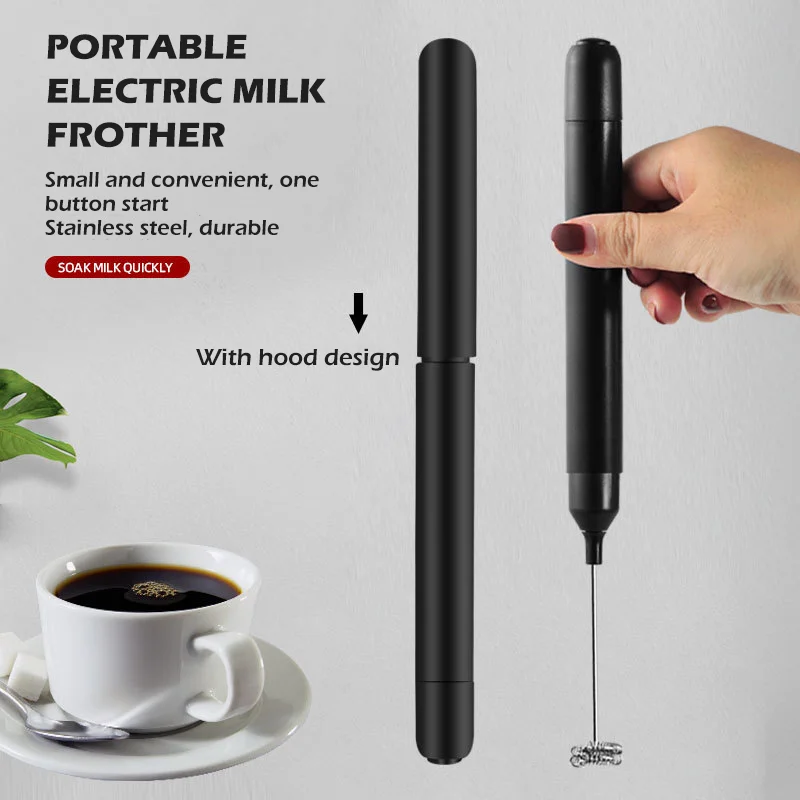 Black Handheld Wireless Electric Milk Frother Coffee Tea Sti