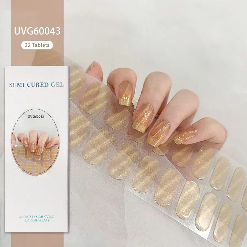 22Tips Nude Semi-Gehärteter Gel-Nagelpflaster, Schieber, selbstklebend, wasserdicht, langlebig, Aurora Full Cover Gel-Nagelaufkleber, UV-Lampe erforderlich – Detail 8
