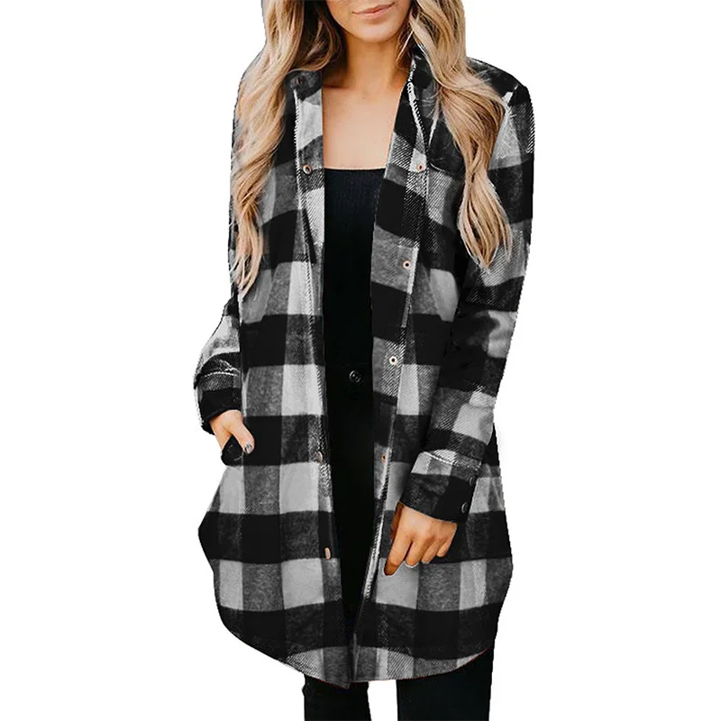 

Oversize Vrouwen Plaid Shirt Jassen Lange Mouwen Dames Tops Uitloper 2022 Lente Herfst Losse Vrouwen Blends Check Knoppen Jassen