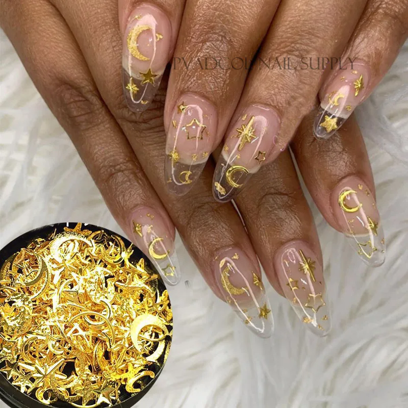 Луна Звезда смешанные металлические ногти блестки шармы 3D ногтей арт кусочек