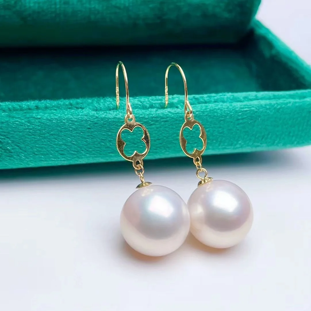 

shilovem 18k yellow gold Natural freshwater pearls Drop Earrings fine Jewelry women trendy wedding plant new myme11-1225874zz