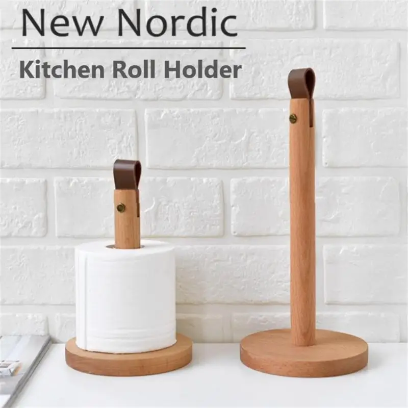 

Kitchen Wooden Roll Paper Towel Holder Bathroom Tissue Vertical Stand Napkins Rack Home Kitchen Toilet Storage Shelf Accessories