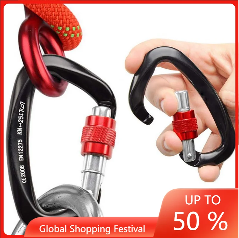 

25KN Mountaineering Buckle Main Lock Caving Rock Climbing Carabiner D Shaped Safety Master Screw Lock Buckle Escalade Equipement