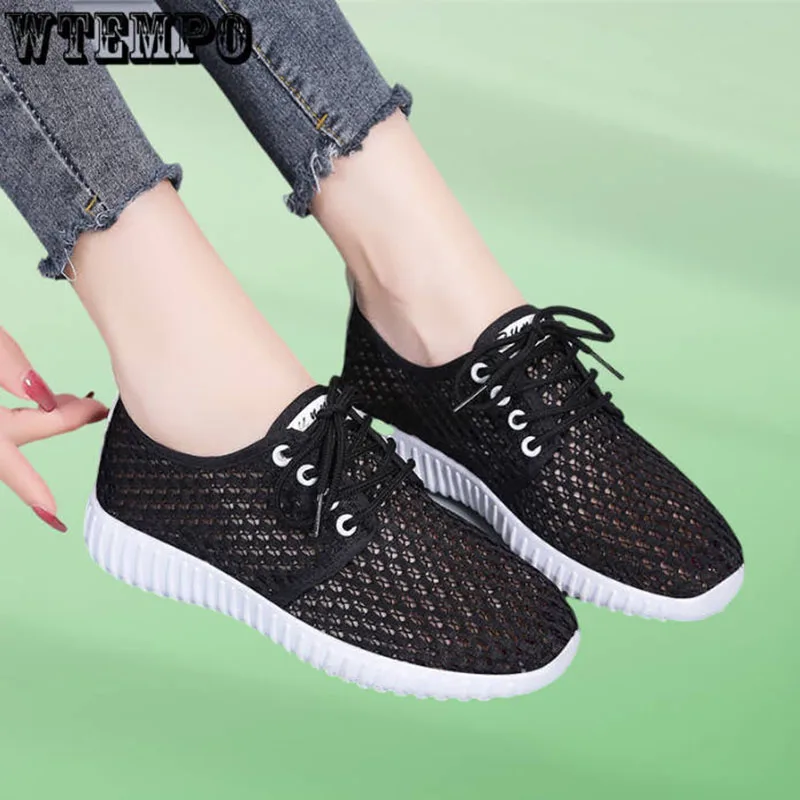 WTEMPO Breathable Mesh Shoes Summer Hollow Out Sports Shoes Lightweight All-match Running Footwear Lace-up Sneakers Wholesale