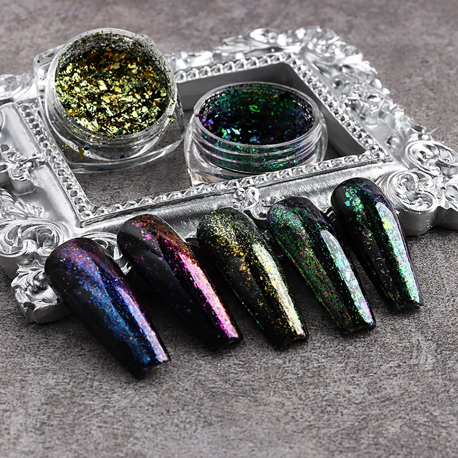 Хамелеоновые хлопья для ногтей Переливающаяся Асимметричная алюминиевая фольга