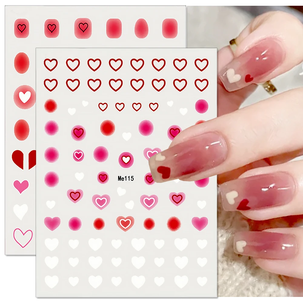 

3D Blush Love Heart Nails Stickers Colorful Pink Gradient Blooming Nail Decals Manicure Adhesive Sliders Design Nail Decoration