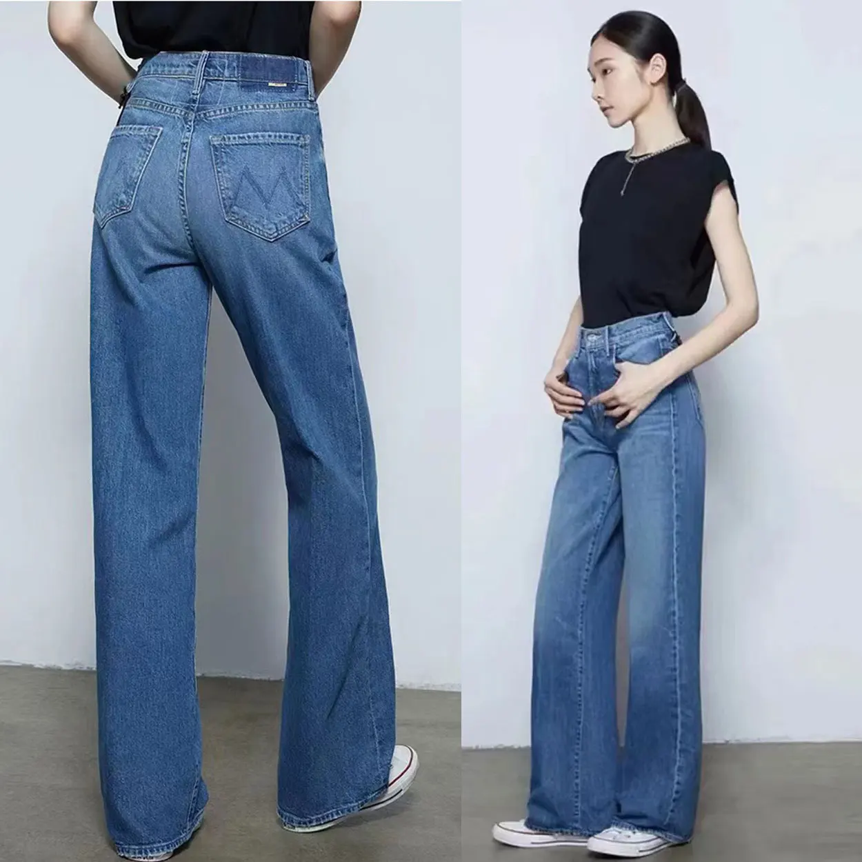 Women high waist loose jeans fashion Versatile lady Straight denim pants