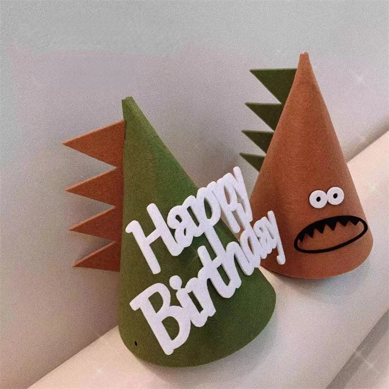 

1pc INS Baby Shower Brown Birthday Hat Kids Dinosaur Party Non Woven Green Headwear