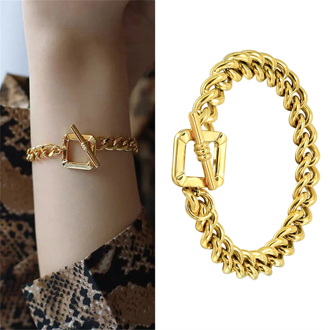 

2022 Fashion Gold Hand Bracelets Full Metal Interlocking Block Frigid Style Wristlet Cuff Bangle Women bracelet Christmas Gift
