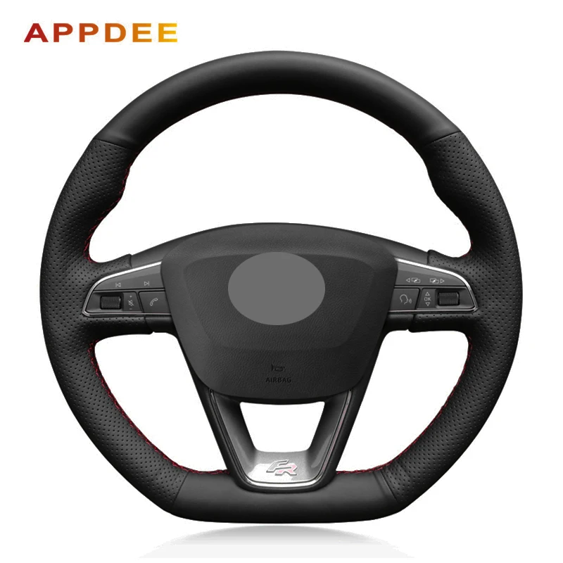 

Black faux leather hand-sewn steering wheel cover for seat Leon Cupra R 2013-2019 Leon ST Cupra 2013-2019 Ateca Cupra 2016-2019