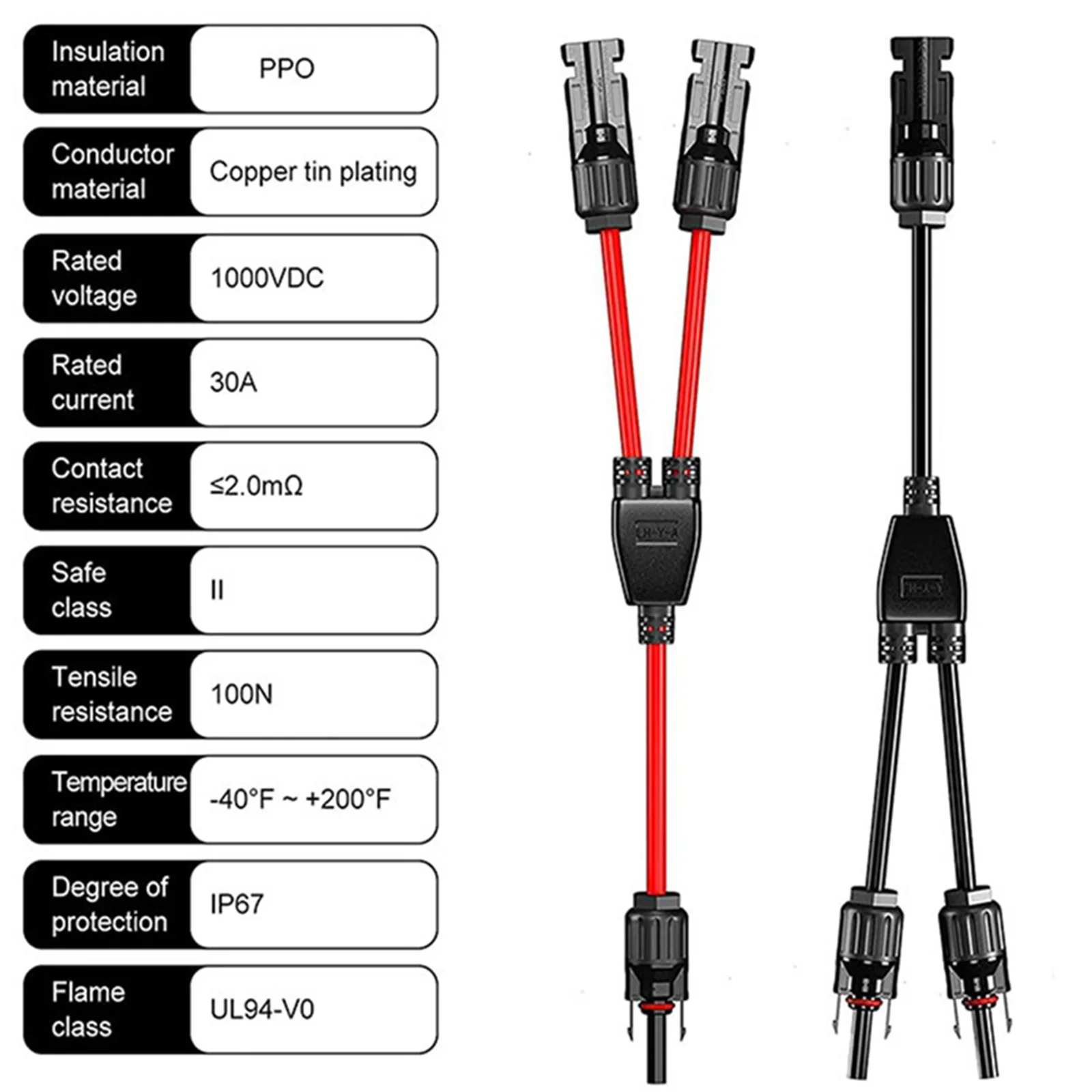 

Solar Connector Photovoltaic Panel Adaptor Y Branch Plug 1 To 2 Solar Cable Plug Parallel Connection Of Battery Plate Assembly