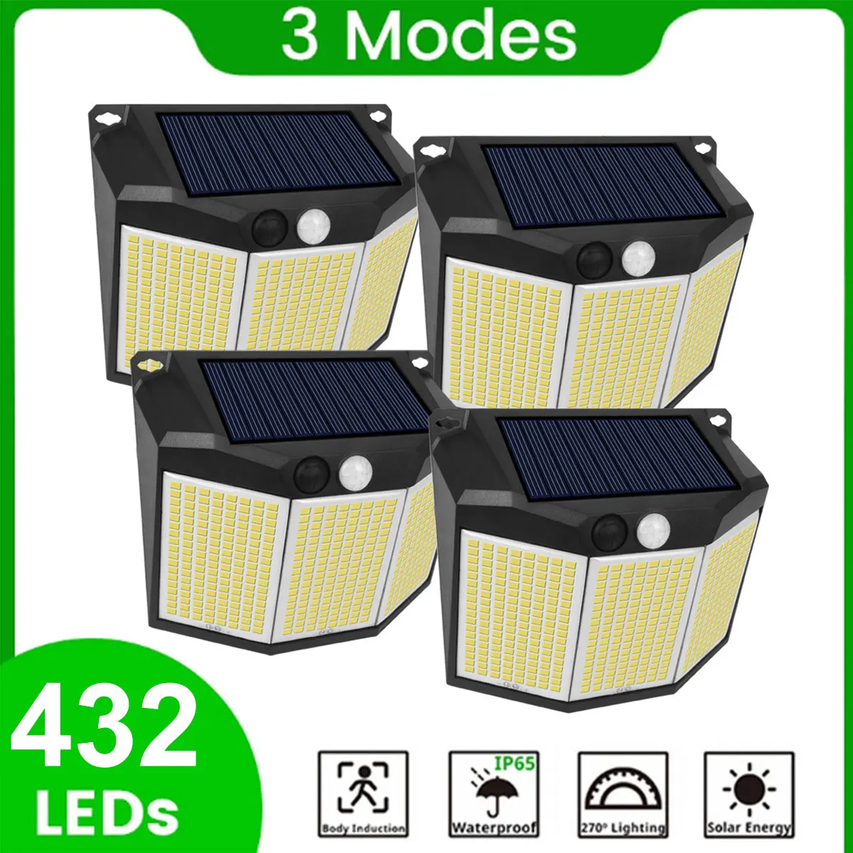 

Leclstar Outdoor Solar Wall Light With Sensor Waterproof Sunlight Powered Solar Lamp 3 Mode 432LED Terrace Spotlight Patio Decor