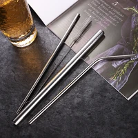 silver color reusable metal straws set with cleaning brush 304 stainless steel drinking straw milk drinkware bar party accessory