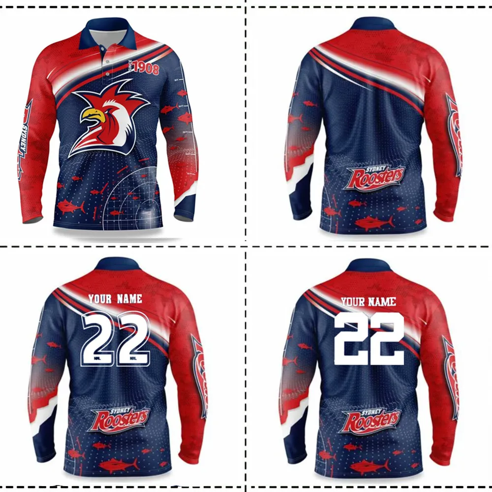 

1908 SYDNEY ROOSTERS RETRO RUGBY JERSEY 1908 Sydney Roosters "Fish Finder" Fishing Shirt RUGBY JERSEY SHORTS size S--5XL