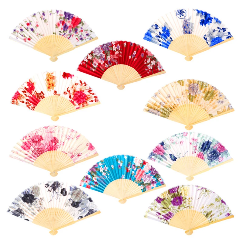 

Chinese Japanese Silk Folding Fan Wooden Shank Classical Dance Fan High Quality Tassel Elegent Female Fan Home Decoration 1PC