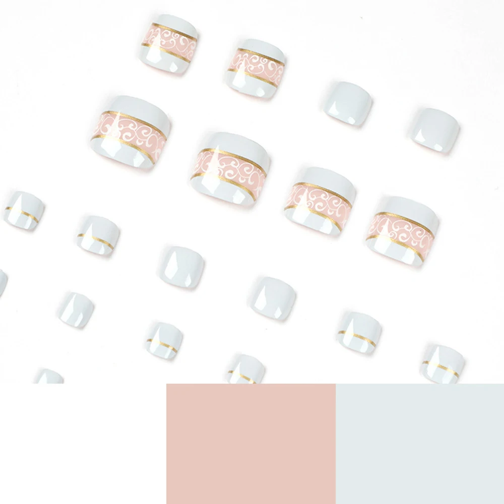 24 шт./корт. Искусственные ногти с клеем золотые линии дизайнерские искусственные