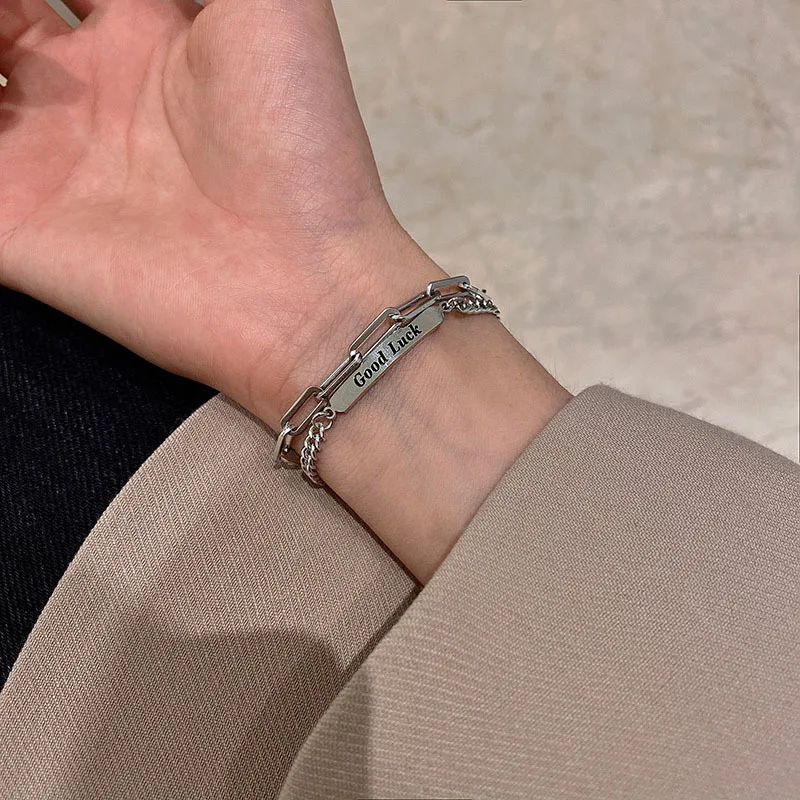 

Japan and South Korea ins double-layer titanium steel will not fade bracelet men and women personality hip-hop stitching chain