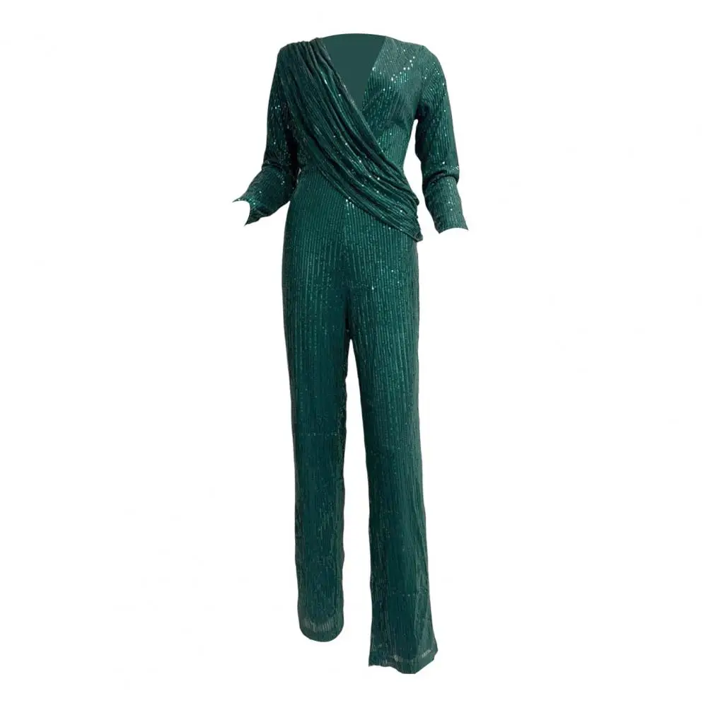 Облегающий комбинезон элегантный с пайетками и v-образным вырезом для женщин