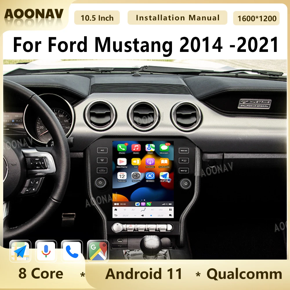 

Автомагнитола на Android 11 для Ford Mustang 2014 -2021, 10,5 дюйма, Qualcomm, автомобильная стереосистема, GPS-навигация, мультимедийный плеер для Carplay
