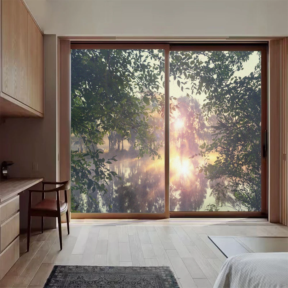 Закат по озеру узор конфиденциальность оконная Наклейка Анти УФ-стекло пленка не