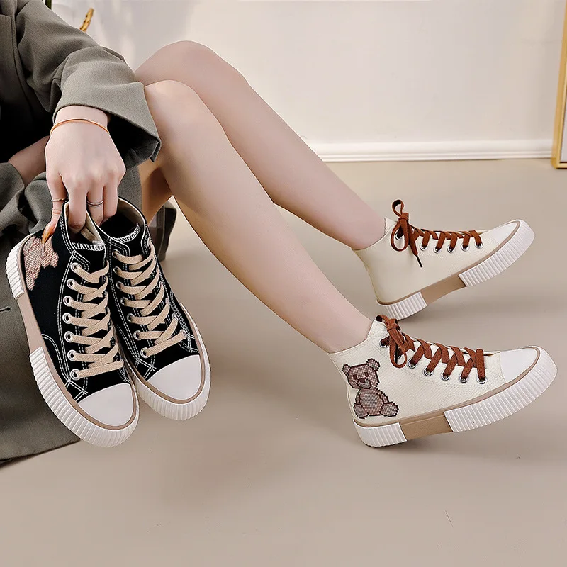 New Cute Canvas Shoes Women Breathable Sneakers Brand Sport Shoes for Woman Casual Vulcanized Shoe Flats High Top Zapatos Mujer