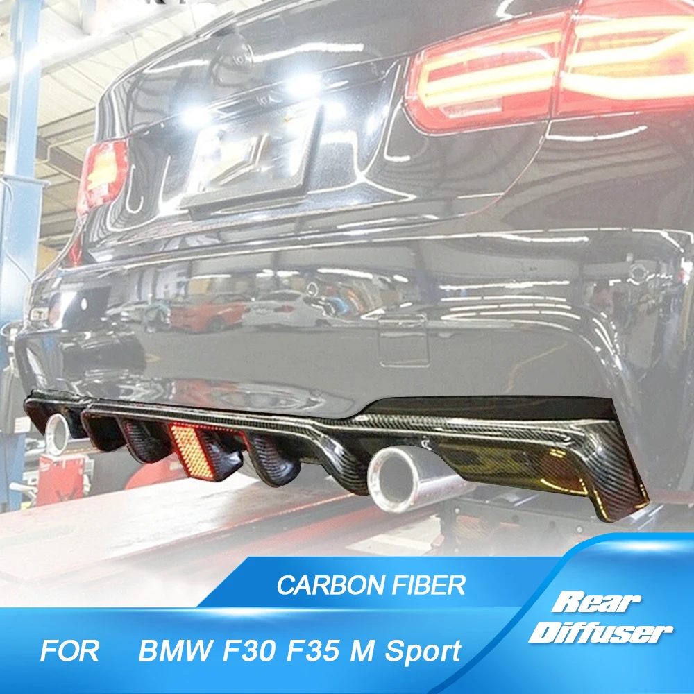 Tylny dyfuzor z włókna węglowego / FRP ze światłem LED do BMW serii 3 F30 F35 M Sport 2012-2018 Osłona zderzaka wydechowego czterema wylotami