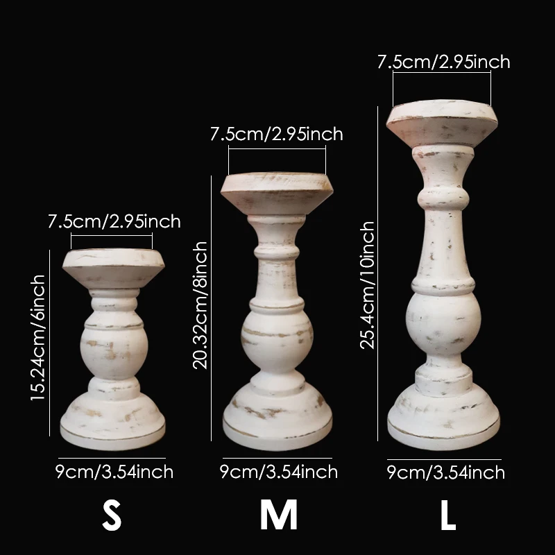 3 Piece Set Wood Candlestick Tabletop Retro White Candle Holder Home Decoration Wooden Candles Rack Nostalgic Photography Props images - 6