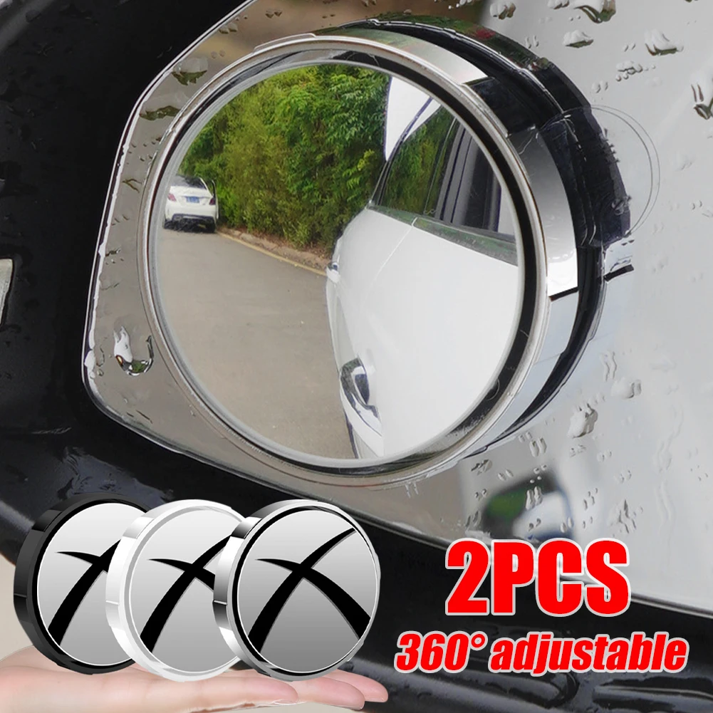 

2Pcs Car Blind Spot Mirror Rearview Auxiliary Mirror Suction Cup 360° Adjustable Wide Angle Convex Mirror with Rain Eyebrow