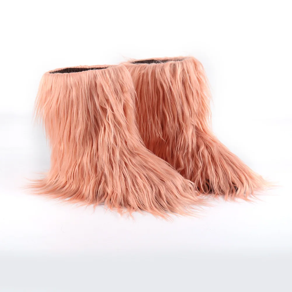 2022 Women Winter Snow Boots Outdoor Faux Wool Boots Luxury Furry Curly Fur Boots Woman Plush Warm Platform Shoes Large Size 44