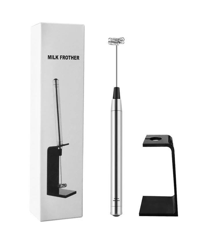 

Mini Milk Frother Handheld Electric Foam Maker Battery Operated Stainless Steel Coffee Drink Mixer Blender with Stand Egg Beater
