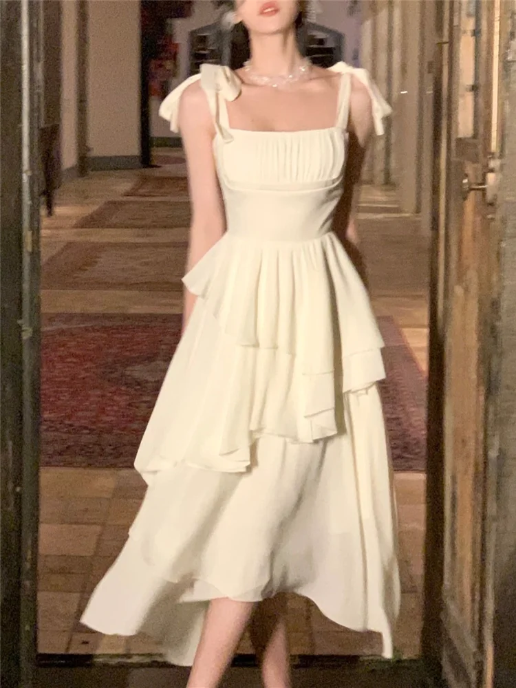 

Spaghetti Strap Dress Women Summer 2023 New Elegant French Ruffle Women Sexy Prom Evening Party Fashion Female Clothing Design