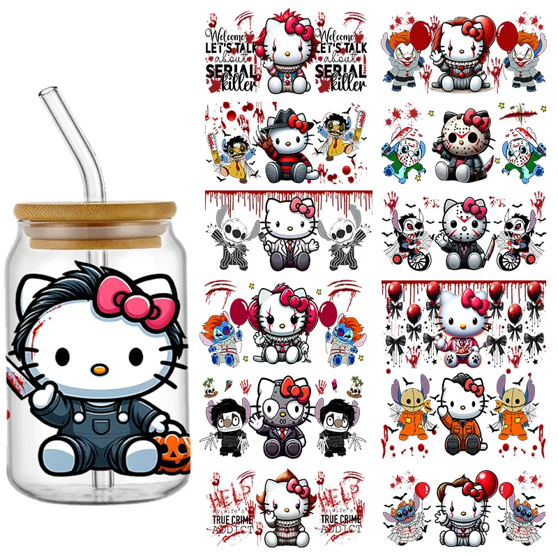 3D Miniso Halloween Hello Kitty UV DTF Cup Wraps Transfer Sticker для стеклянной бутылки Libbey 16 унций