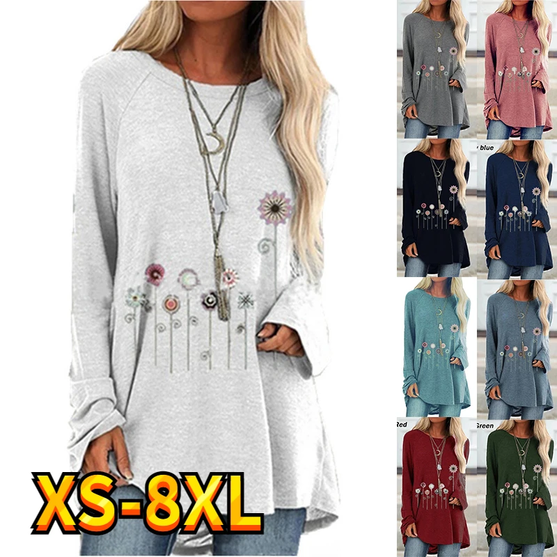 

Women's T shirt Tee Cartoon Flower Floral Print Casual Daily T shirt Tee Long Sleeve Print Round Neck Basic Essential XS-8XL