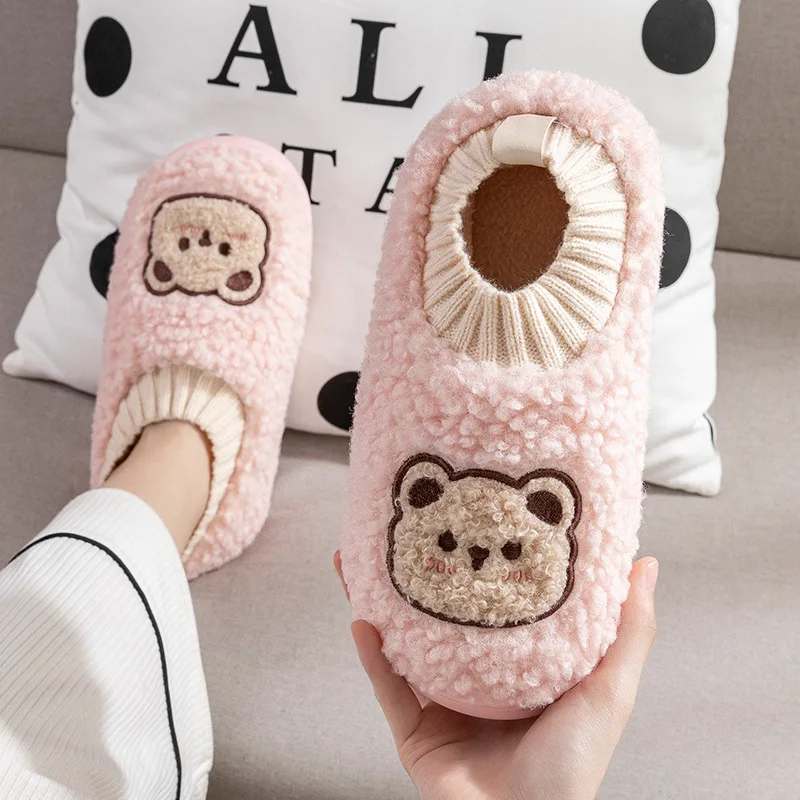Plush Warm Lovely Bear Design Household Non-slip Cotton Women Slippers 2022 winter Home Boots Winter Couple Cotton Shoes Leisure