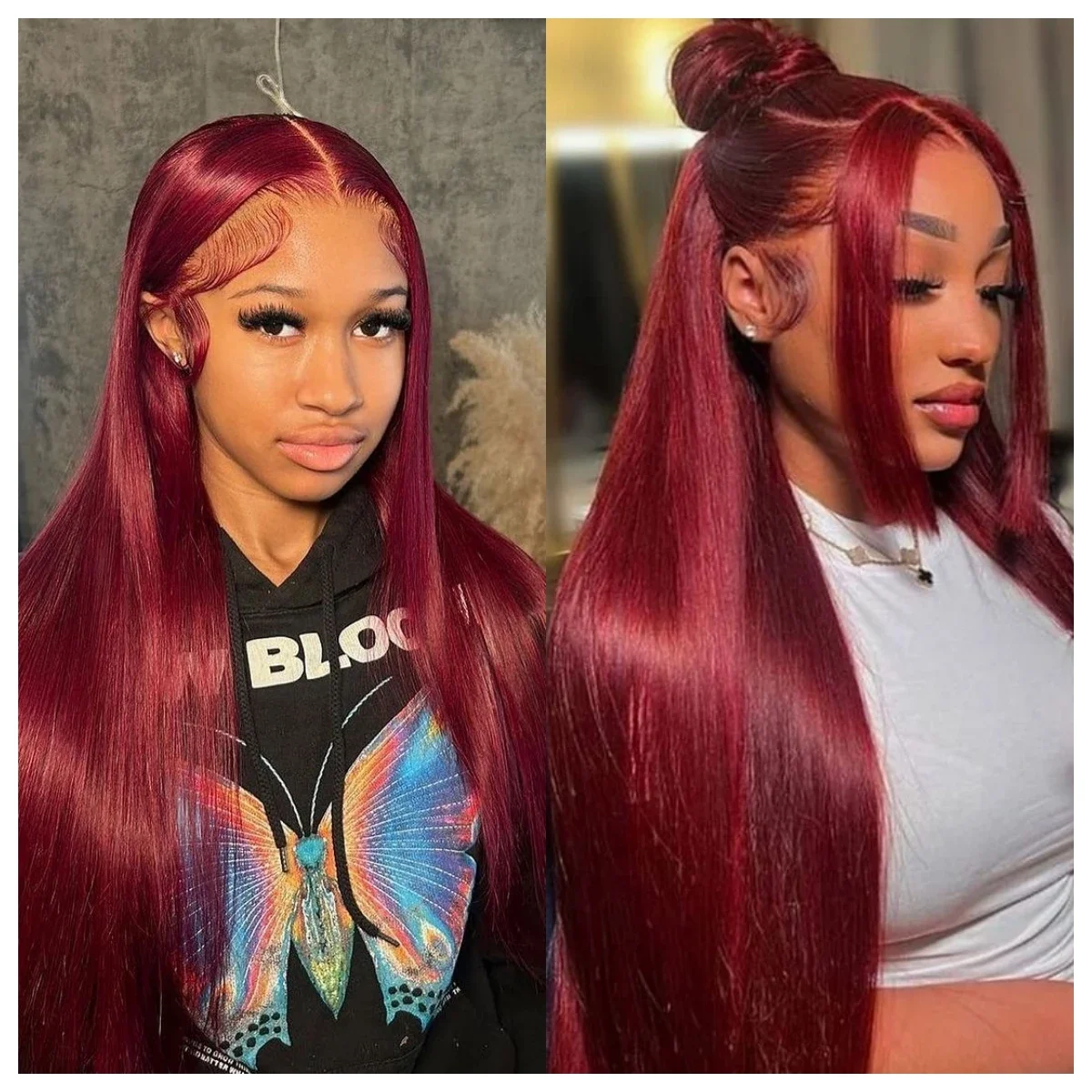 99J Бордовый Красный Цвет 13x4 Парики Фронта Шнурка Человеческих Волос Для Женщин