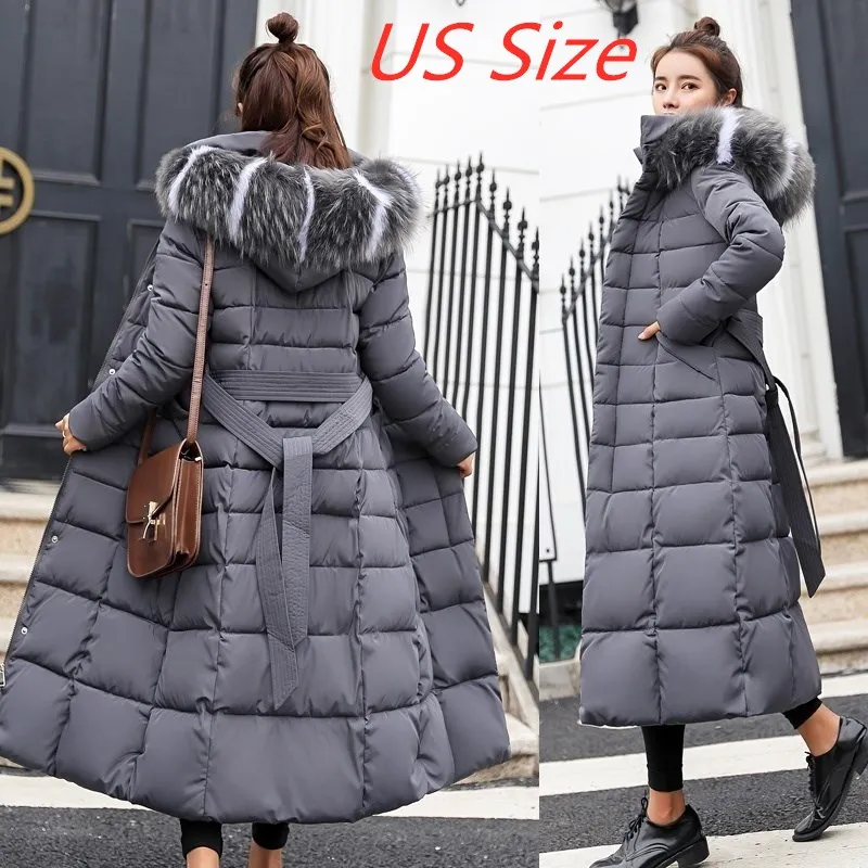 2022 new winter jacket women's warm fashion bow belt fox fur collar coat long dress women's thick coat