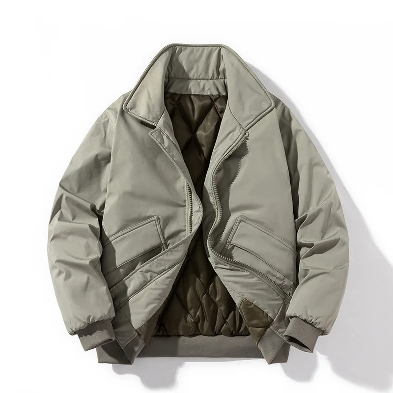 2022 New Men's Military Style Baseball Uniform American Workwear Lapel Jacket Solid Color Bomber Jacket Trend Winter Coat