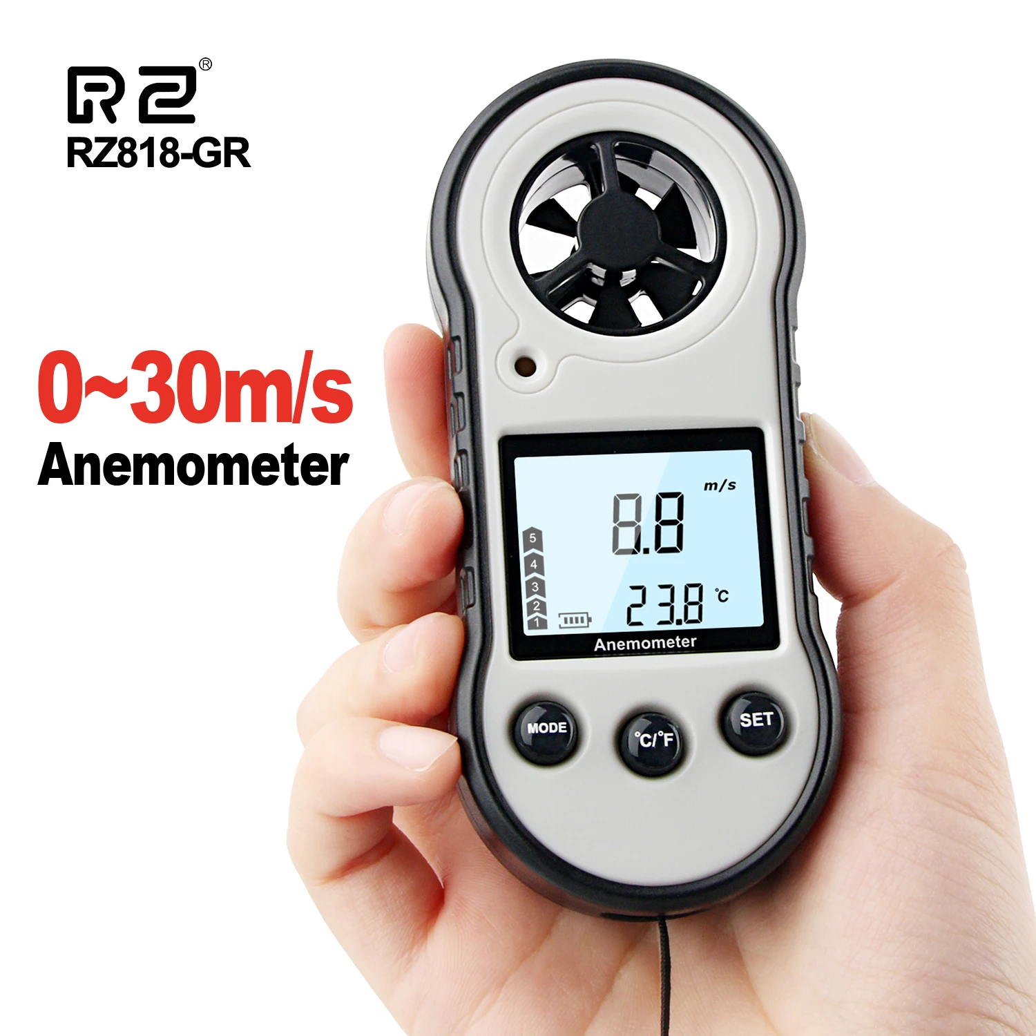 

RZ Digital Anemometer Air flow sensor Handheld toerental meter Wind Speed Meter Velocity for Measuring Wind Speed, Temperature