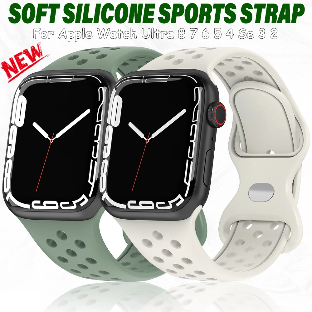 

Soft Silicone Sports Strap For Apple Watch Ultra 49mm Band 40mm 41mm 42mm 44mm 45mm Rubber Correa for Iwatch 8 7 6 Se 5 4 3 38mm